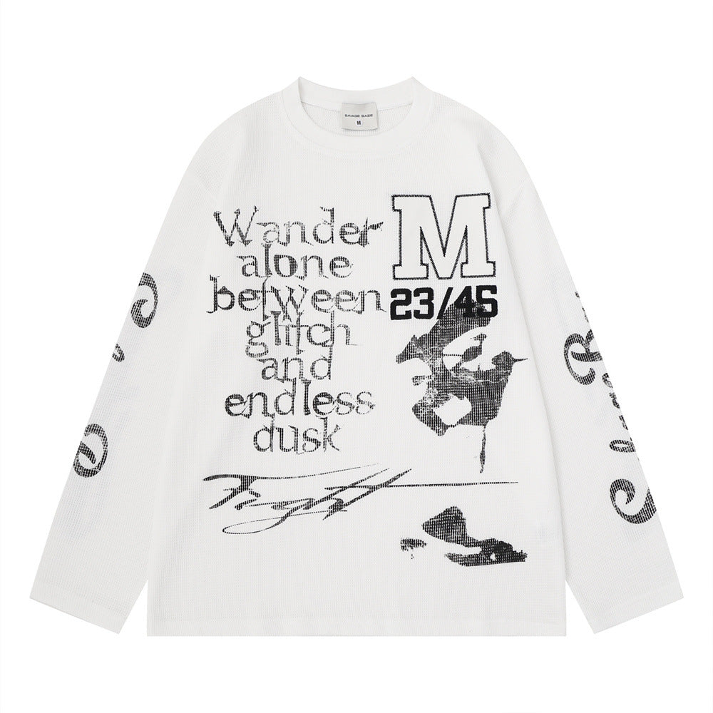 Herren-Langarmshirt mit Grafik – Oversize-Streetwear-Shirt aus Waffelstrick mit Schriftprint