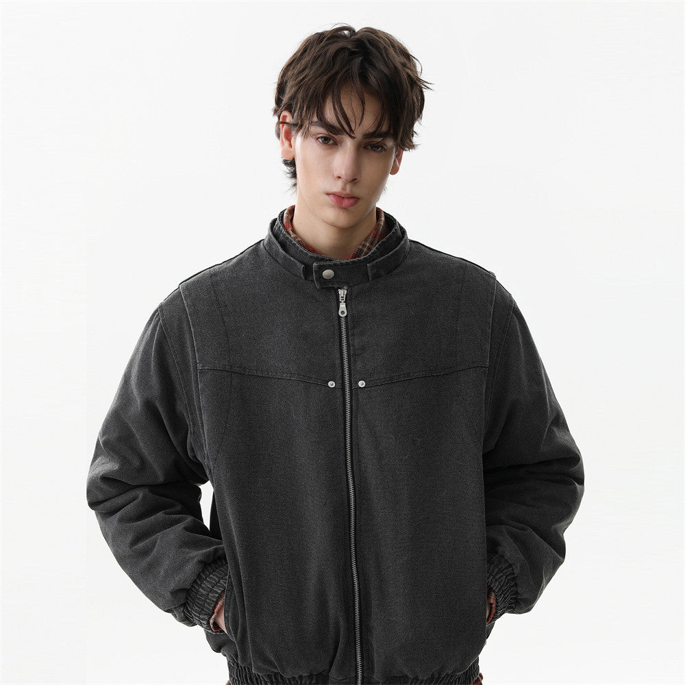 Faux Mink Fur-Trimmed Hooded Padded Jacket – Washed Canvas Bomber