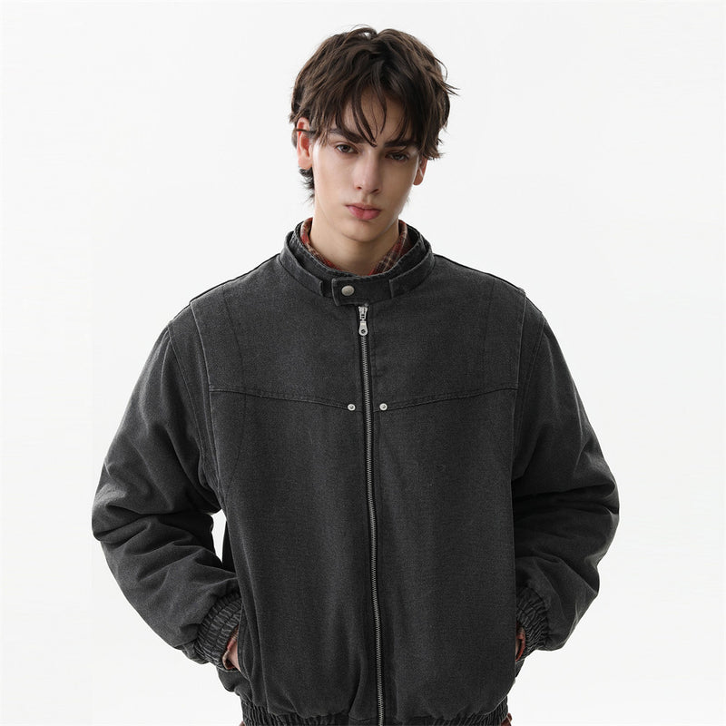 Faux Mink Fur-Trimmed Hooded Padded Jacket – Washed Canvas Bomber