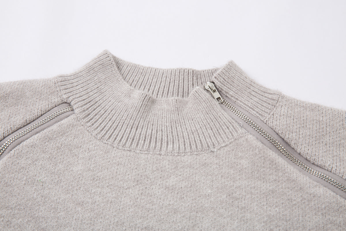 Mens Zip Up Sweater – Diagonal Zipper Mock-Neck Knit Pullover