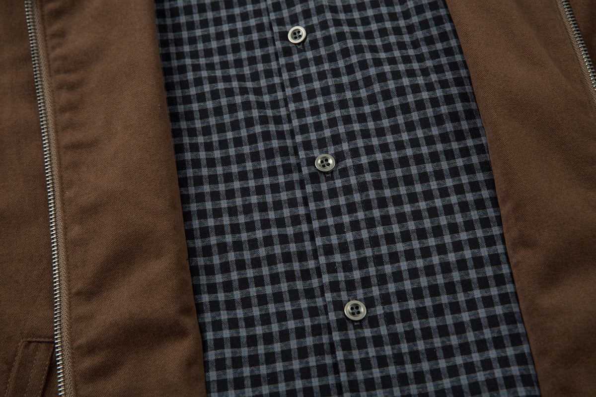 Men's Plaid-Lined Zip-Up Harrington Jacket – Layered Collar Workwear Coat