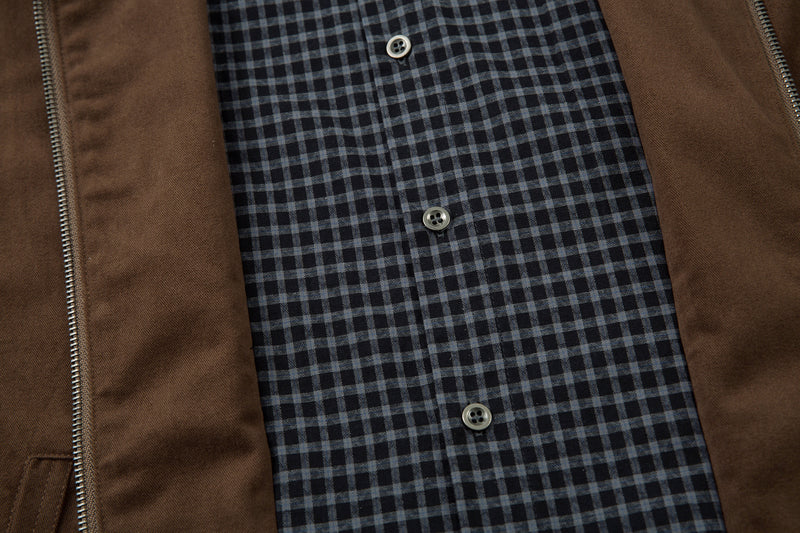 Men's Plaid-Lined Zip-Up Harrington Jacket – Layered Collar Workwear Coat