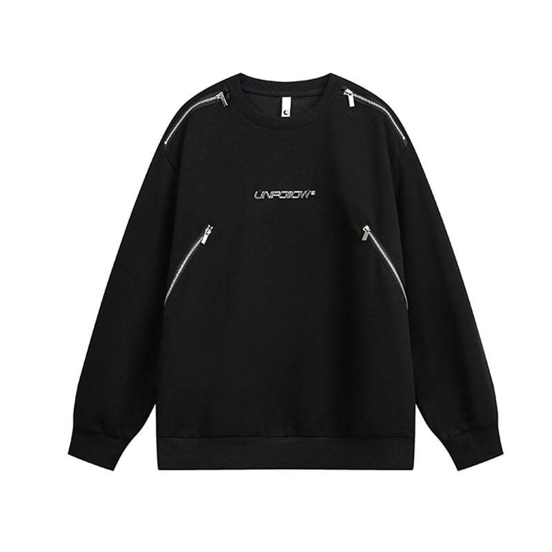 Sweat col rond inspiré du style moto avec détail zippé