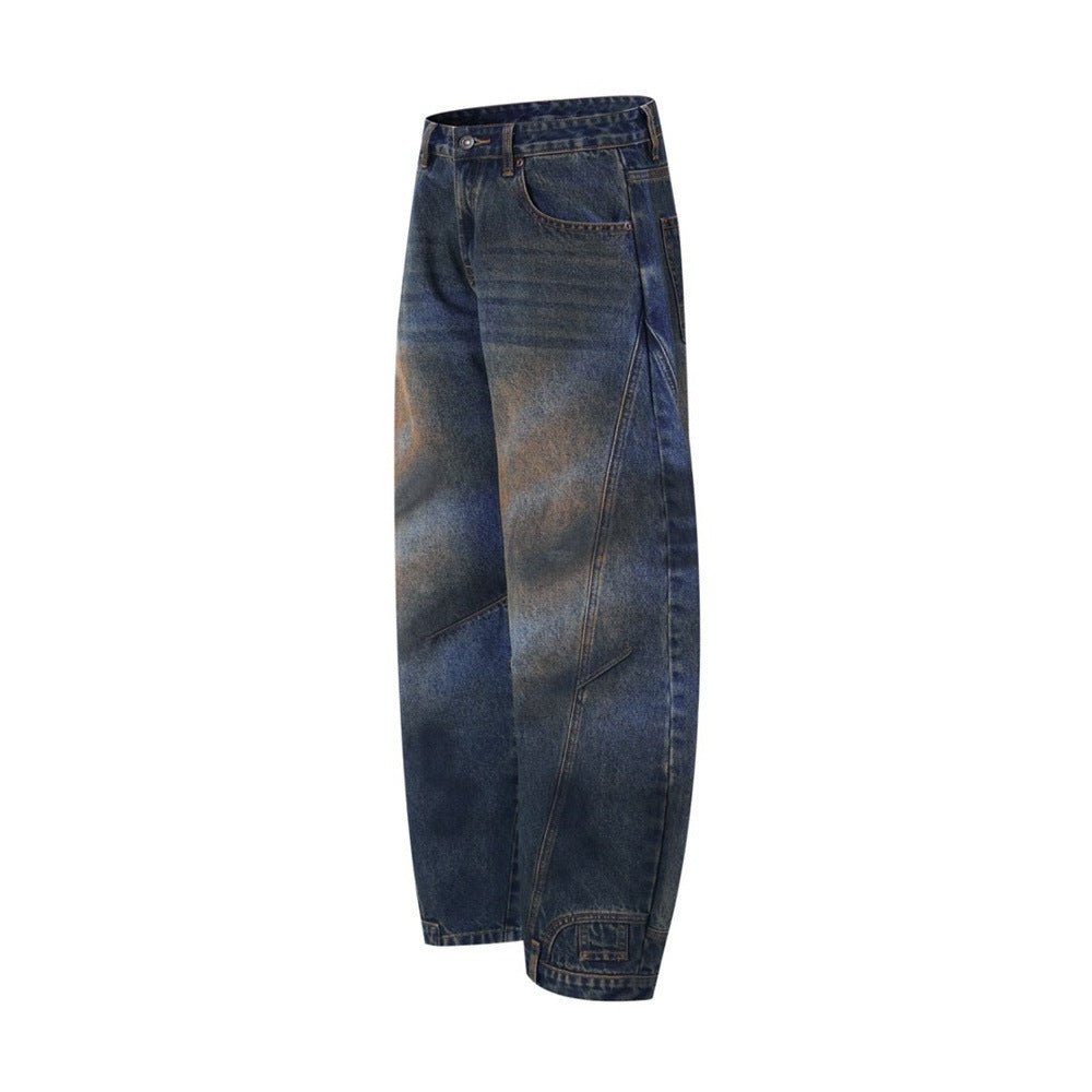 Baggy Jeans Men – Distressed Wide-Leg Barrel Fit with Deconstructed Seam Detail