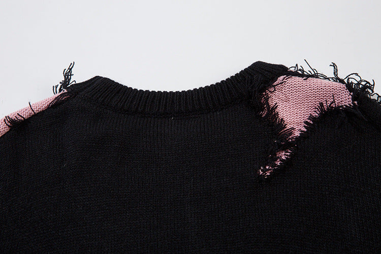 Pull en maille color block effet usé – Pull oversize à franges, style high-street