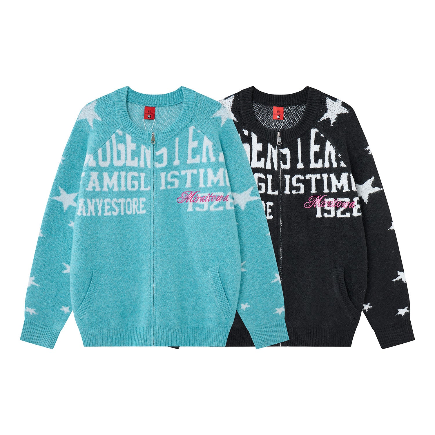 Gilet-pull zippé en maille jacquard avec imprimé lettres