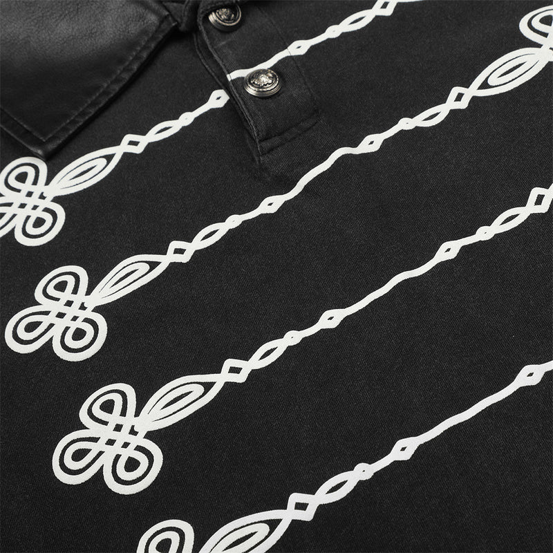 Men's Cropped Military-Style Long Sleeve Polo Shirt with Braided Trim – Black