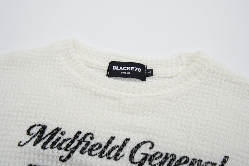 Midfield General 99 ワッフルニット長袖シャツ｜バーシティグラフィックトップス