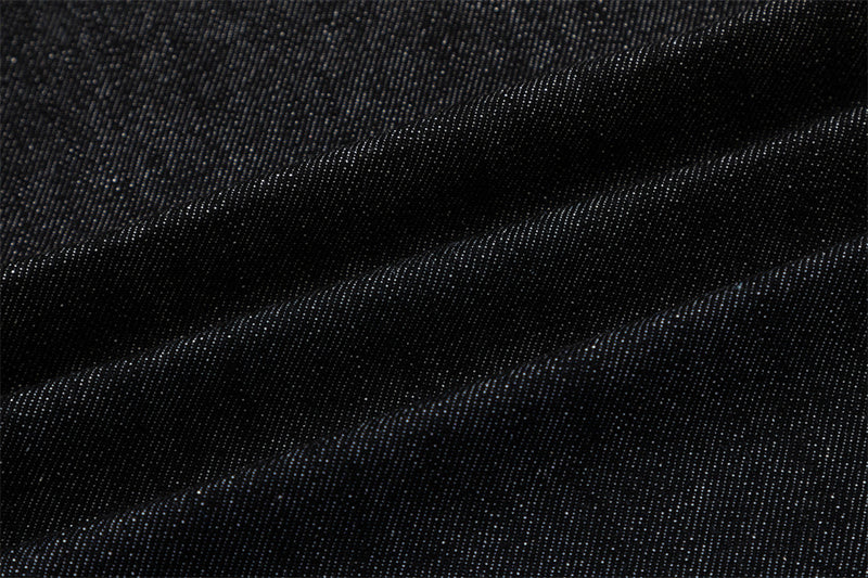 Men's Black Wide-Leg Jeans with Double-Breasted Buttons & Braided Detail