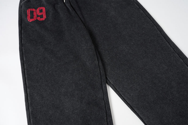 Wide-Leg Sweatpants – Acid Wash Vintage Varsity Graphic, Relaxed Fit