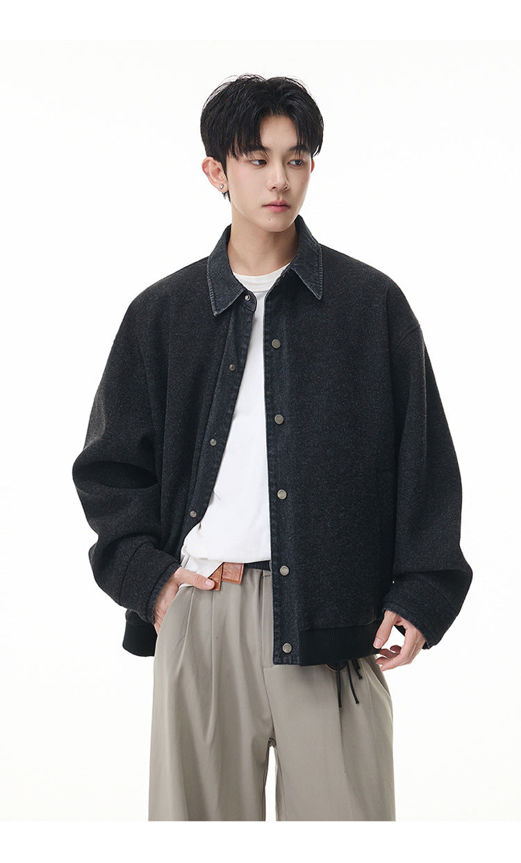 Veste boxy à boutons-pression avec col en denim – Style rétro old money