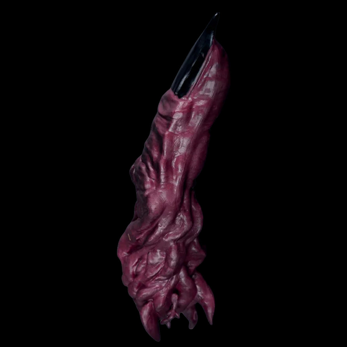 This Jujutsu Kaisen Cursed Finger Replica is a detailed 1:1 scale resin statue featuring a twisted, elongated claw-like hand with dark red, fleshy textures and sharp black nails set against a black background.