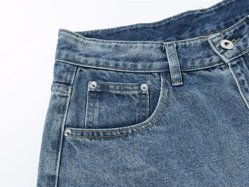 Men's Patchwork Wide-Leg Jeans – Straight Fit Streetwear Denim with Contrast