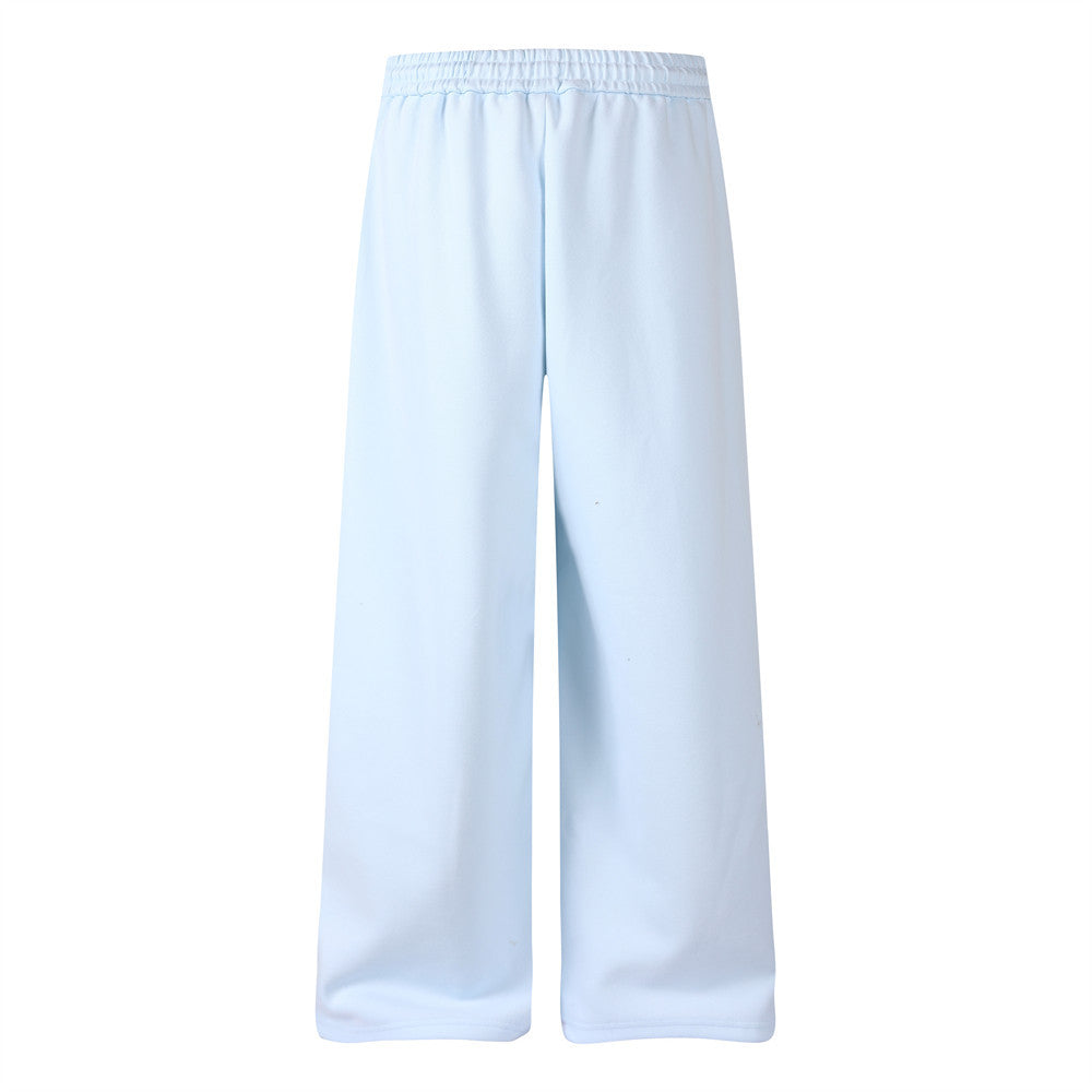 Wide-Leg Sweatpants with 3D Rose & Butterfly Print, Elastic Drawstring Waist