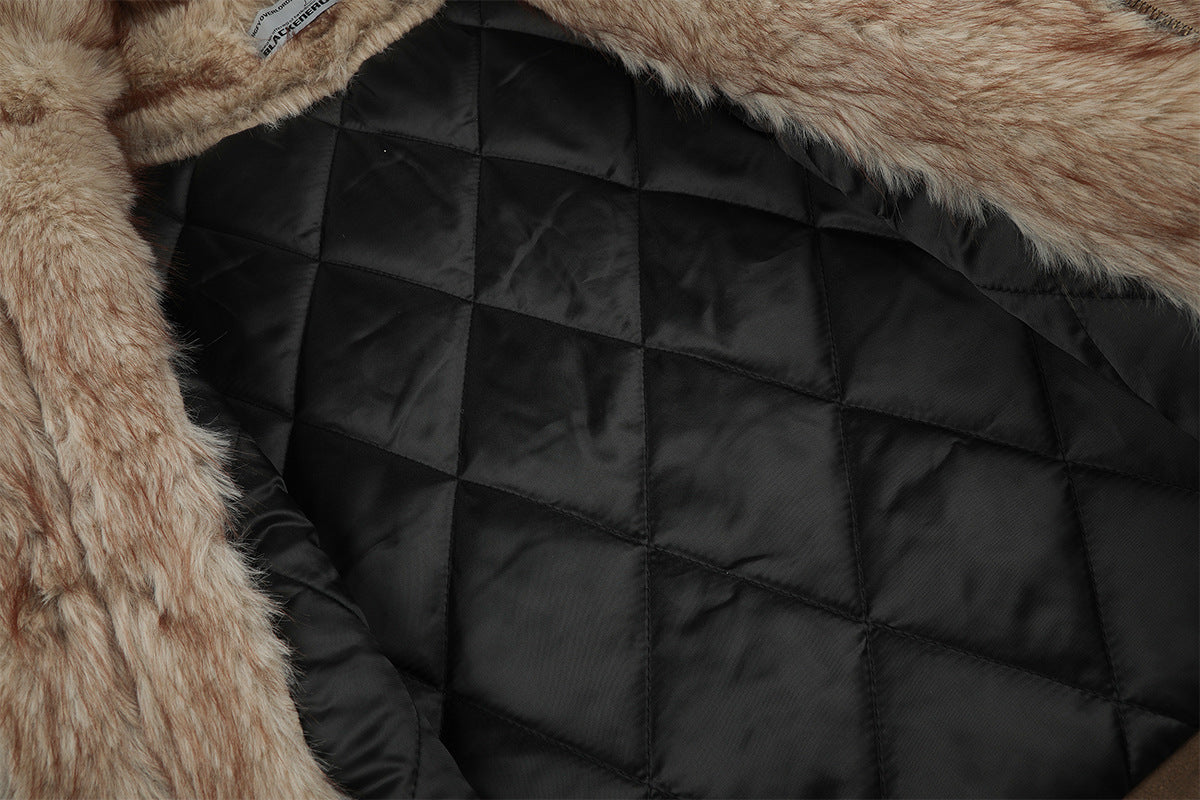 Faux Suede Shearling-Lined Moto Jacket with Buckle Straps