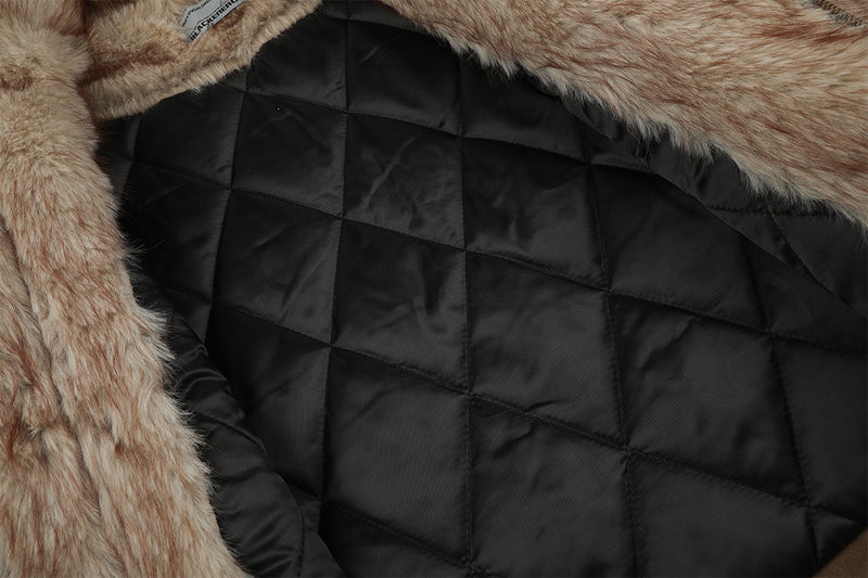 Faux Suede Shearling-Lined Moto Jacket with Buckle Straps