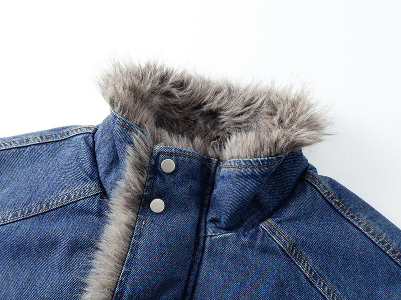 Fur-Lined Denim Jacket – Men's Winter Bomber with Faux Fur Collar & Quilted