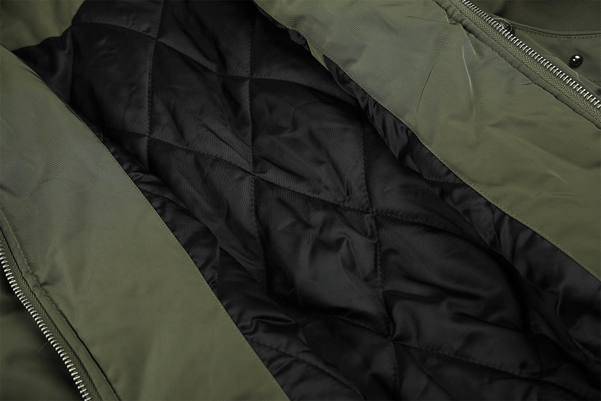 Fur-Trim Hood Bomber Jacket – Padded Winter Flight Coat with Double-Breasted