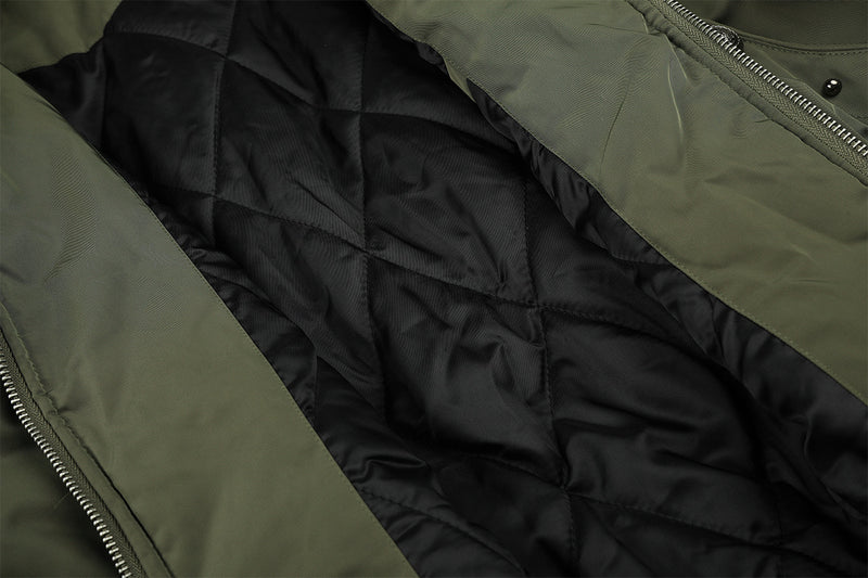 Fur-Trim Hood Bomber Jacket – Padded Winter Flight Coat with Double-Breasted