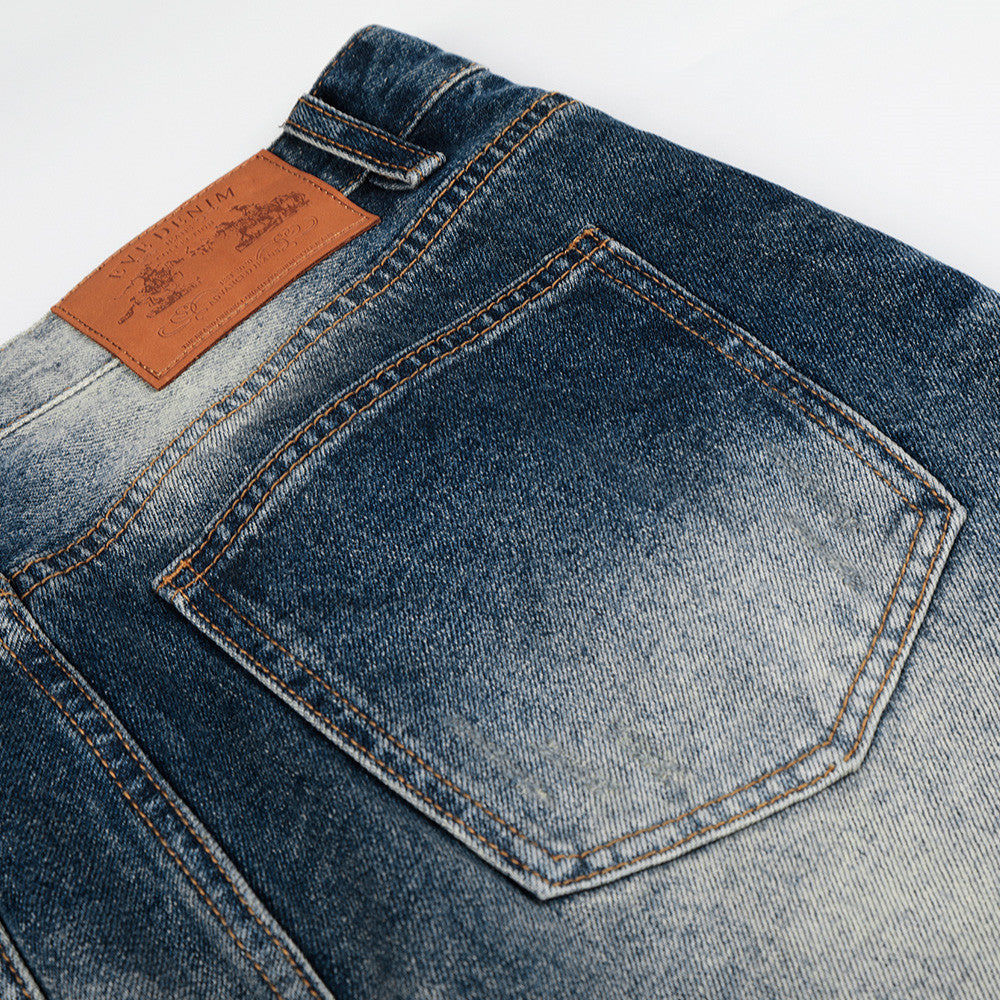 Vintage Wash Wide-Leg Flare Jeans – Men's Distressed Crease-Effect Denim