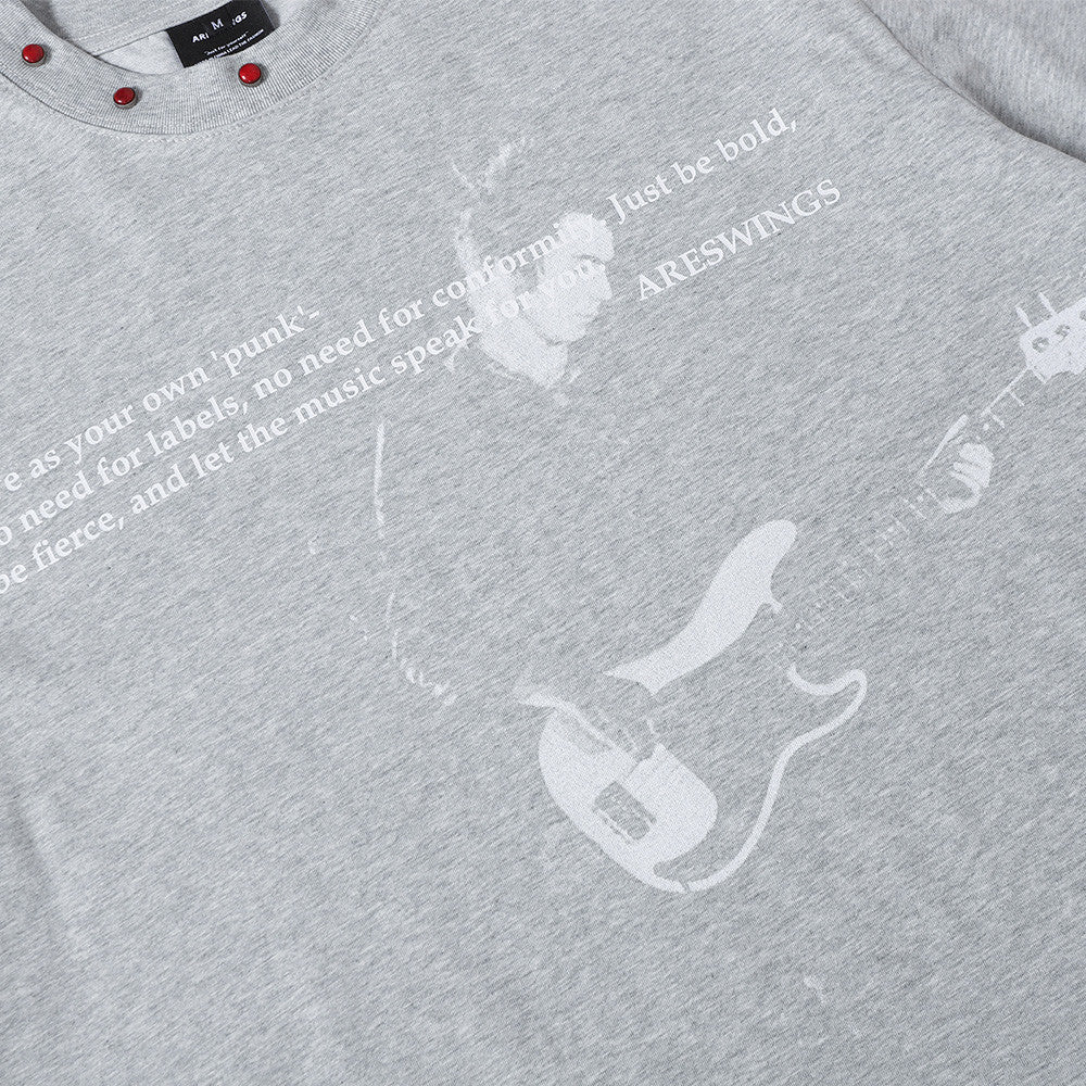 ARESWINGS Punk Guitarist Graphic T-Shirt with Red Studded Collar