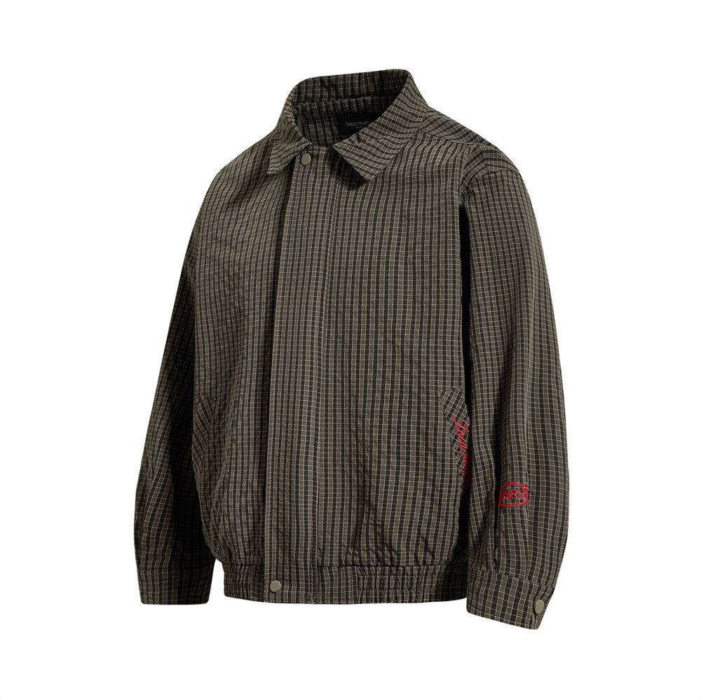 Mens Plaid Suit Jacket Oversized Harrington Streetwear Coat