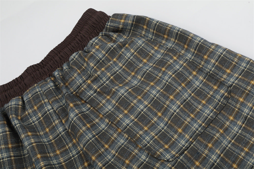 Vintage Plaid Wide-Leg Pants – Oversized Baggy Trousers with Elastic Waist