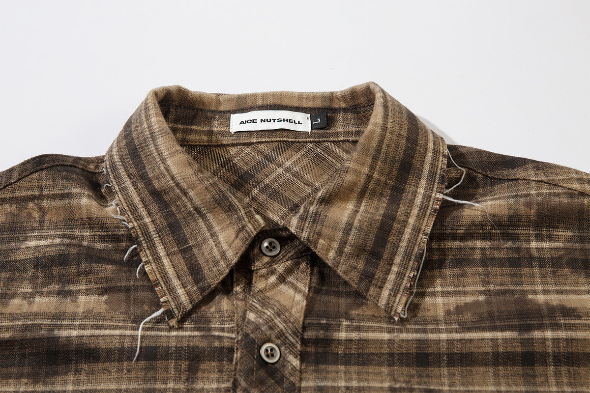 Chemise en flanelle à carreaux effet usé – Manches longues oversize délavées à ourlet brut