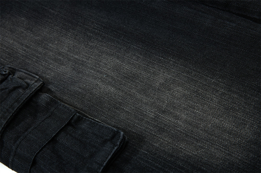 Vaqueros cargo para hombre — Pantalón vaquero de pierna ancha con múltiples bolsillos y lavado desgastado