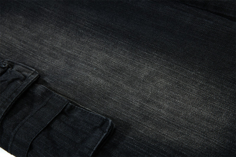 Vaqueros cargo para hombre — Pantalón vaquero de pierna ancha con múltiples bolsillos y lavado desgastado