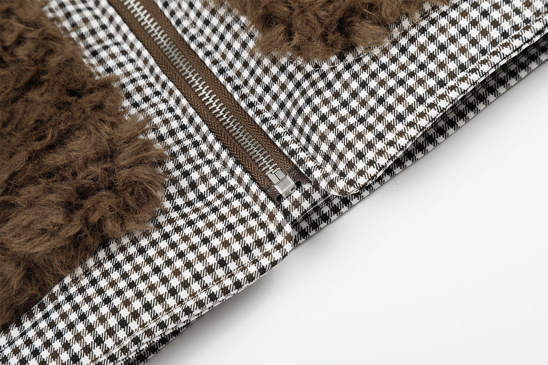 Gilet réversible en polaire teddy et tissu vichy matelassé – Gilet sans manches zippé