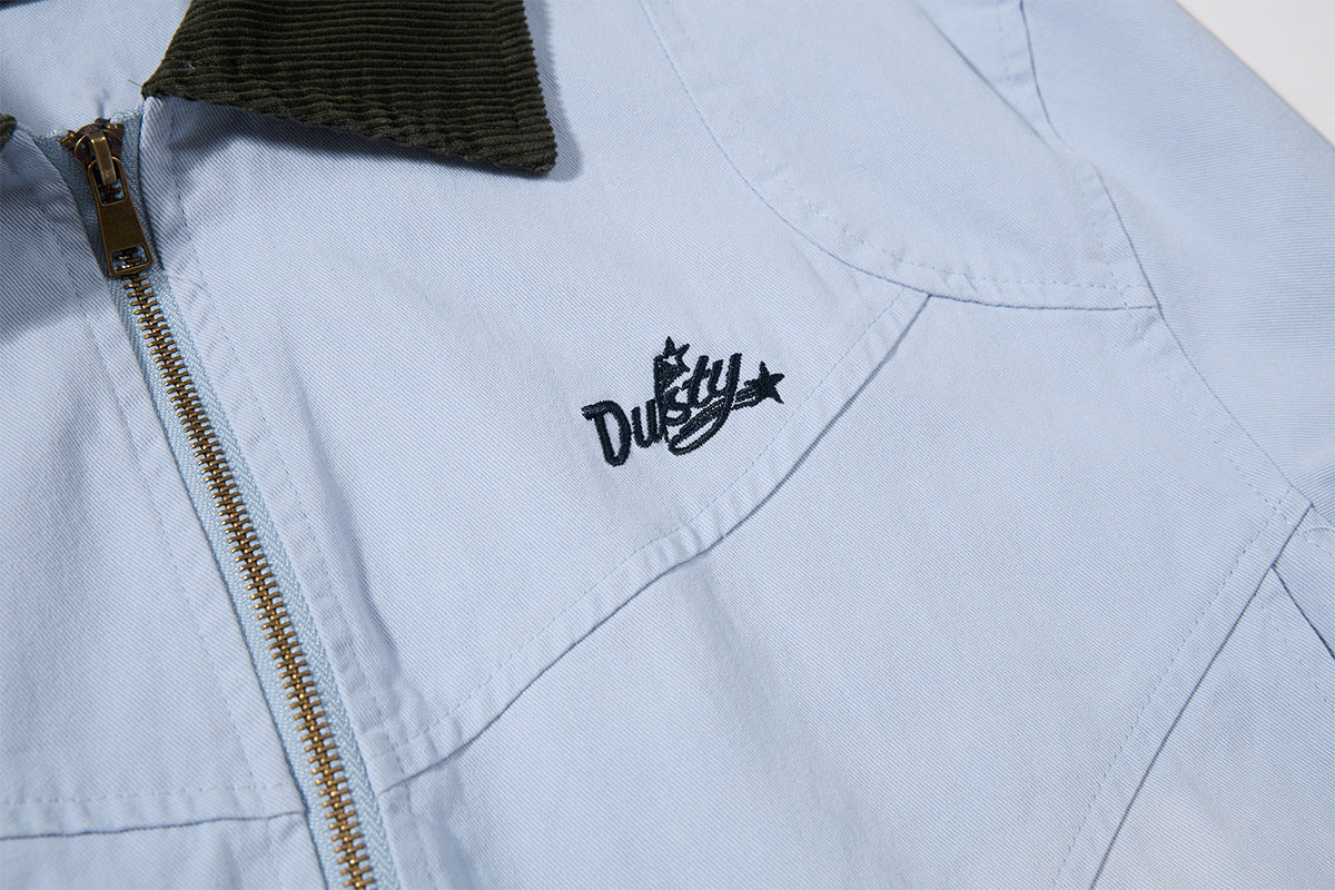 Retro American Washed Zip-Up Jacket with Corduroy Collar