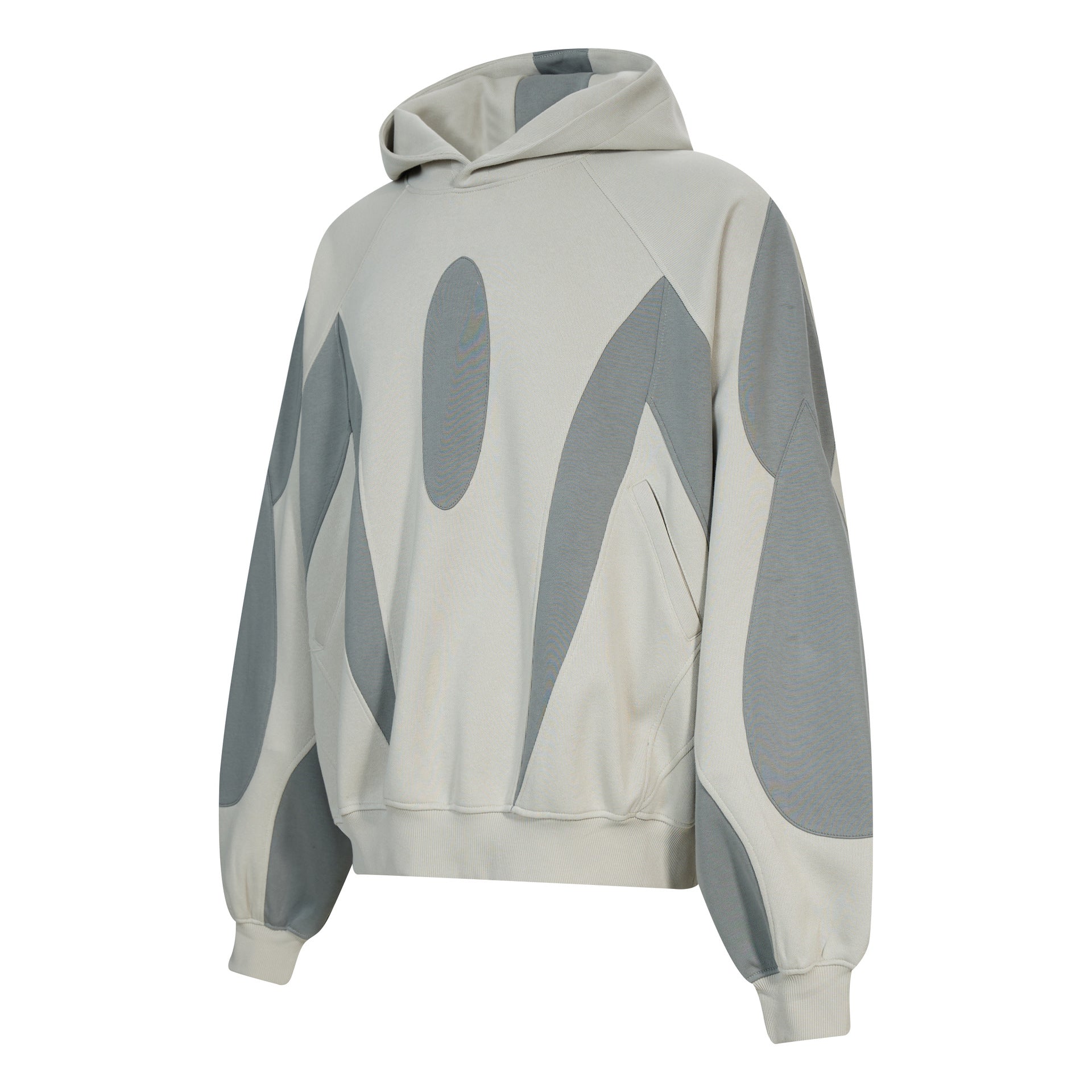 Oversize-Patchwork-Hoodie – grauer, zweifarbiger Streetwear-Pullover
