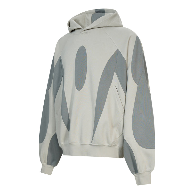 Oversize-Patchwork-Hoodie – grauer, zweifarbiger Streetwear-Pullover
