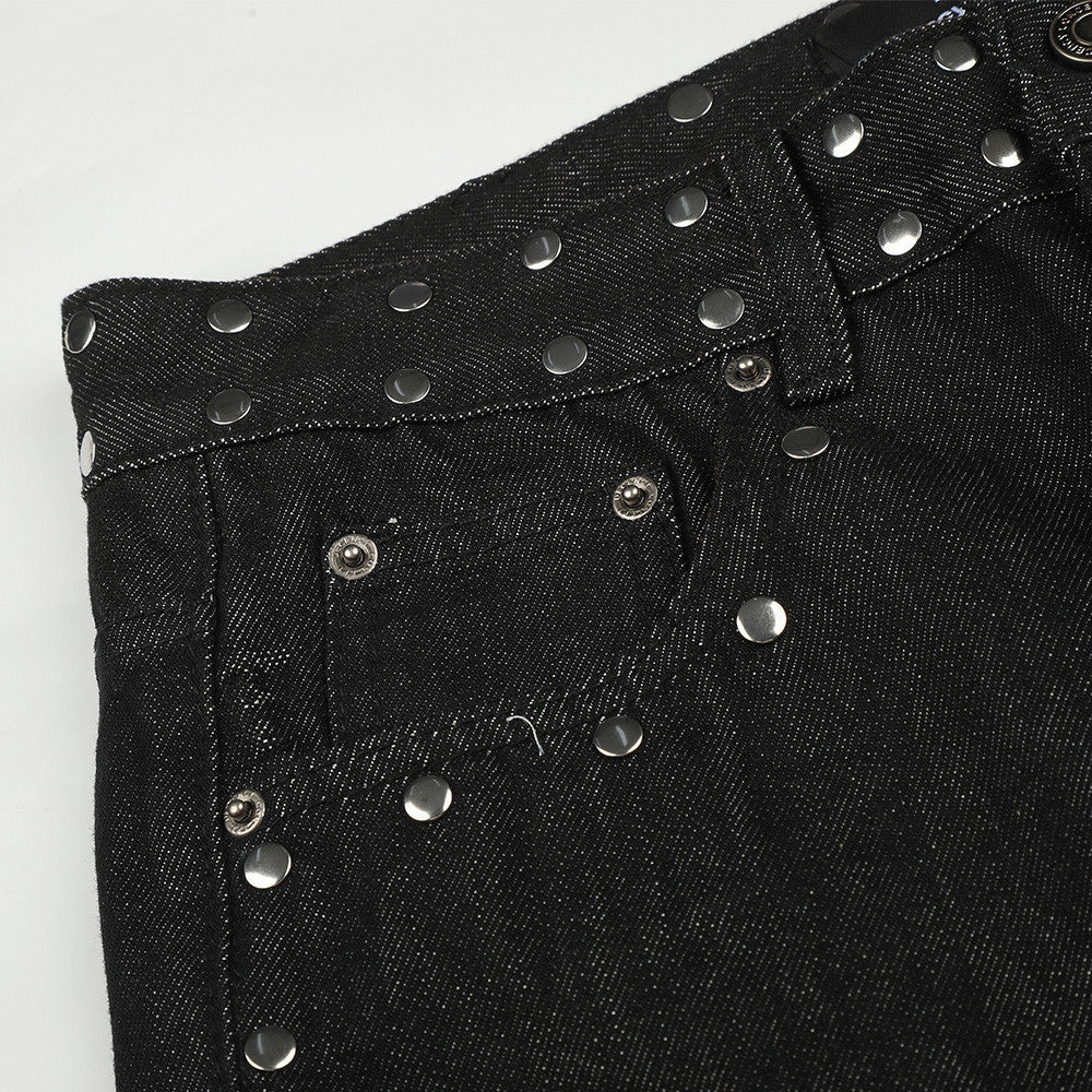 Jean bootcut noir pour homme avec rivets latéraux et patchs arrière étoile léopard