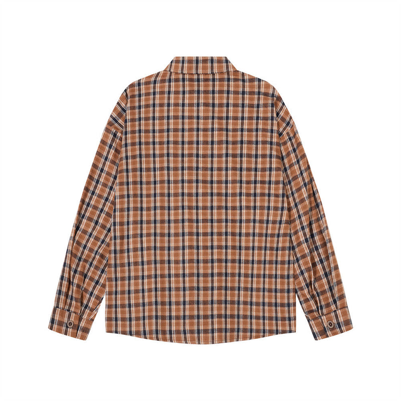 Camisa de franela de cuadros de manga larga – Camisa abotonada de corte relajado para hombre en cuadros marrones