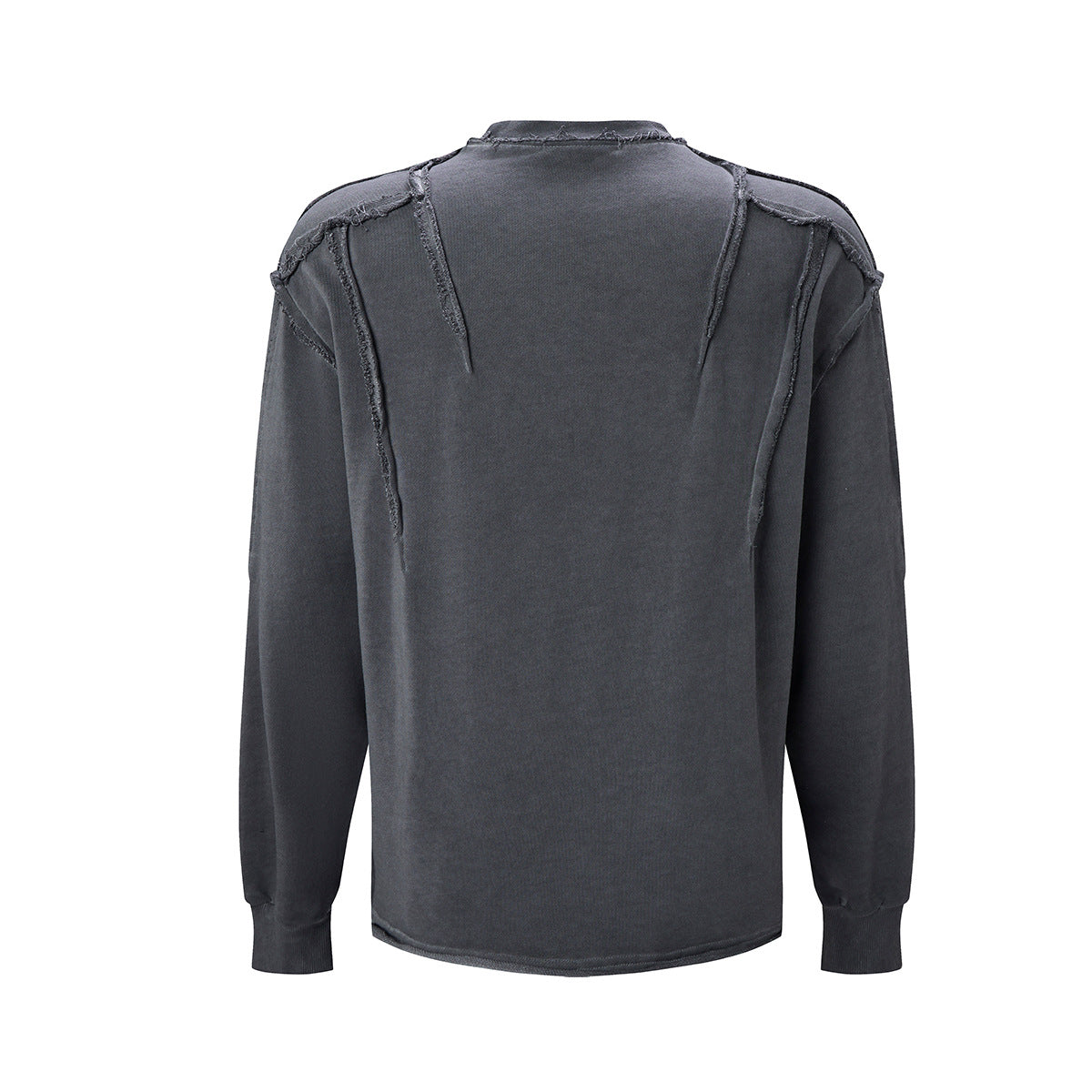 Long Sleeve Acid Wash Shirt with Celestial Print & Raw-Edge Seam Detail