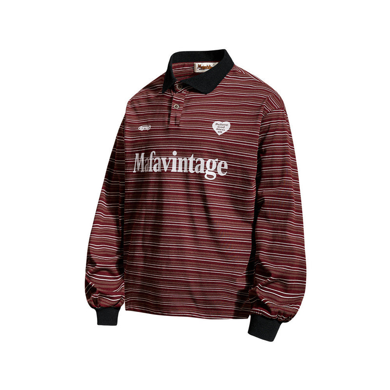 Striped Long-Sleeve Polo Shirt – Retro Oversized Fit with Contrast Collar