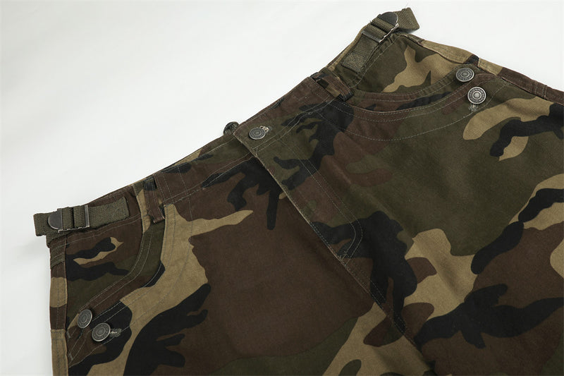Camo Cargo Pants Wide-Leg Multi-Pocket Zip-Hem Trousers