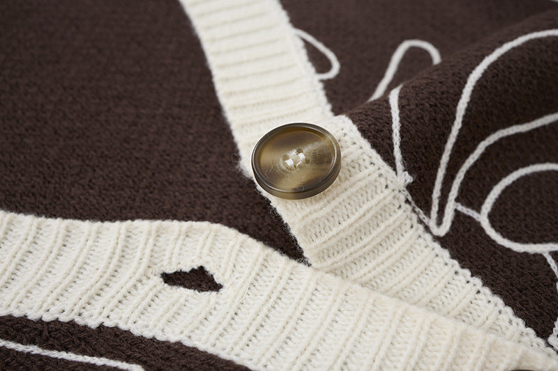 Herren-Strickcardigan mit Blumenstickerei und V-Ausschnitt – Relaxed Fit