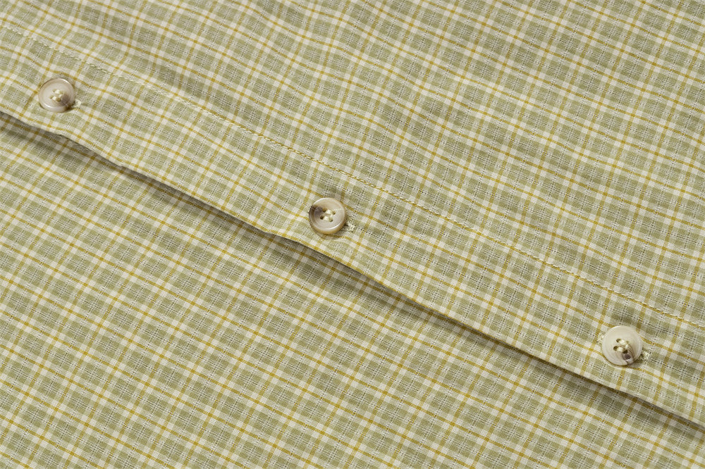 Plaid Faux Two-Piece Long Sleeve Shirt with Letter Embroidery Patch — Oversized