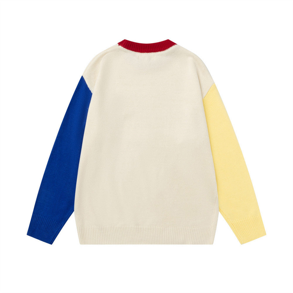 78 Speedway Colorblock Knit Sweater – Oversized Crewneck with Racing Graphic