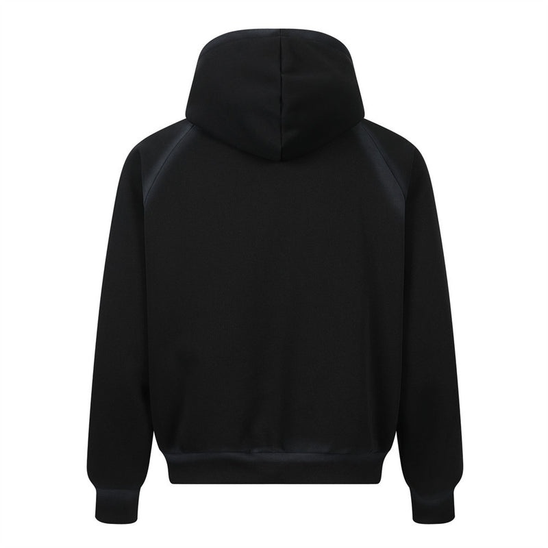 Zip-Up Hoodie Distressed Graphic Print Raglan Sleeve — Black