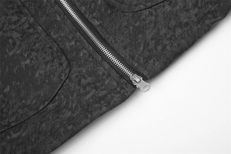 Men's Black Stand-Collar Moto Jacket – Textured Zip-Up Biker Coat