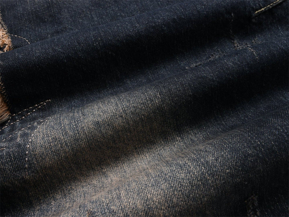 Distressed Patchwork Wide-Leg Jeans – Baggy Ripped Denim with Washed Finish