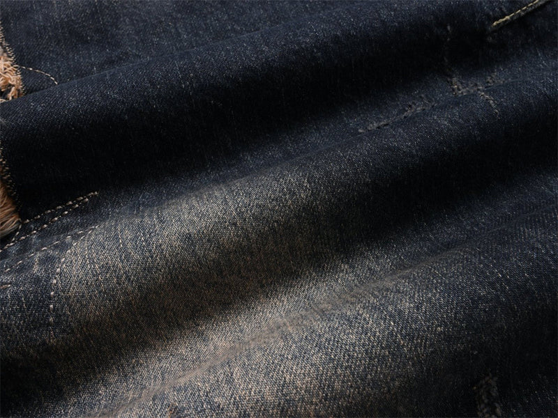 Distressed Patchwork Wide-Leg Jeans – Baggy Ripped Denim with Washed Finish