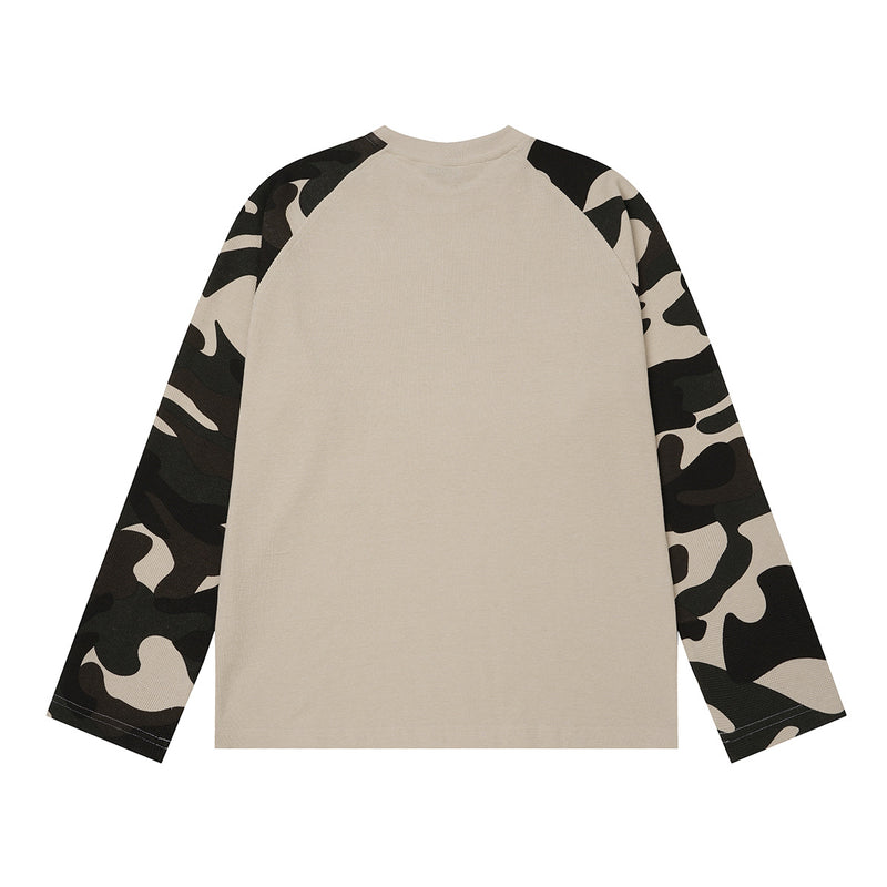 Camouflage-Raglan-Langarmshirt – Pfeilflaggen-Print, Rundhalsausschnitt