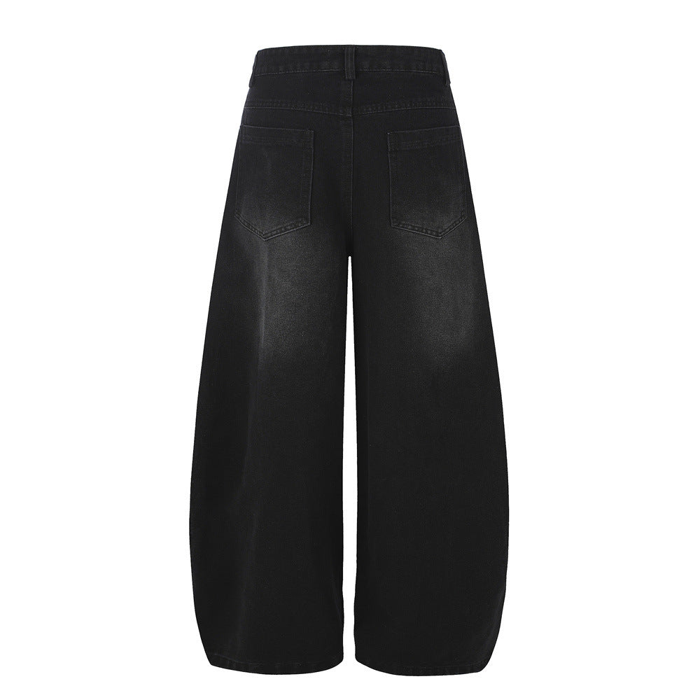 Baggy-Jeans für Herren in Schwarz – Sternprint & Wide-Leg-Denim mit drei Streifen