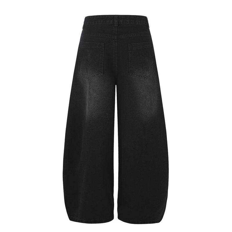 Baggy-Jeans für Herren in Schwarz – Sternprint & Wide-Leg-Denim mit drei Streifen