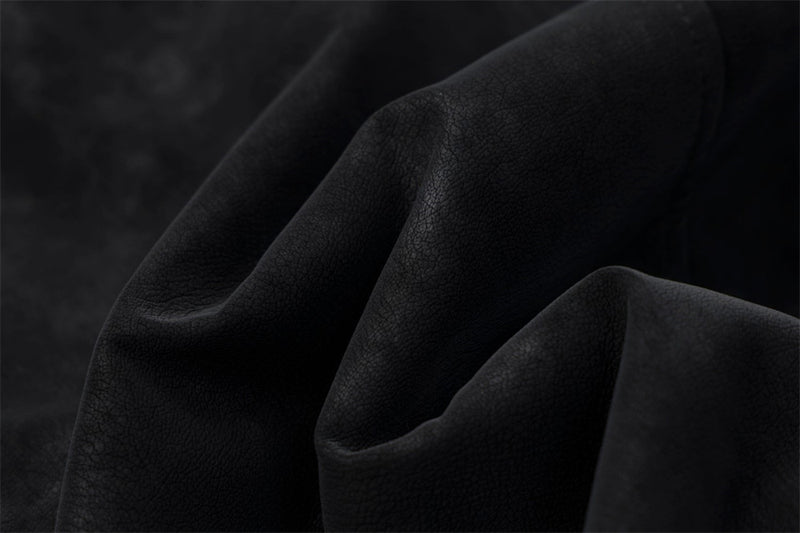 Men's Suede Bomber Jacket with Mongolian Fur Collar, Black Distressed PU Leather